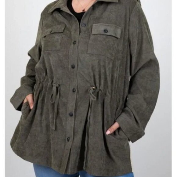 Davi & Dani Corduroy Aztec Knit Shacket Gray Size 3XL - Picture 2 of 15